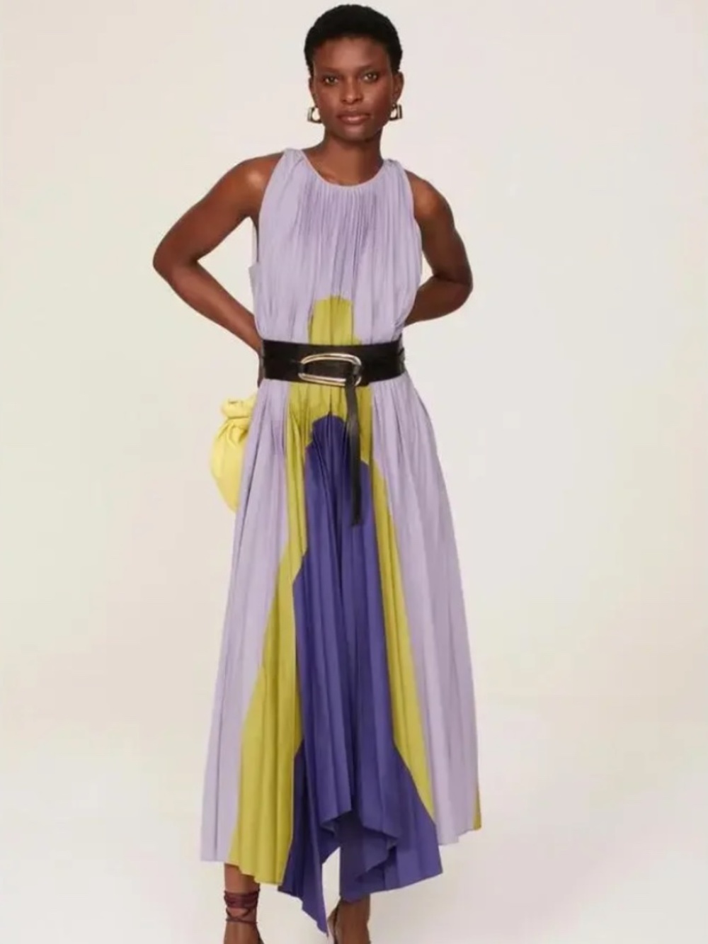 Bibhu Mohapatra x RTR Purple Colorblock Sleeveless Pleated Maxi Dress Size 2